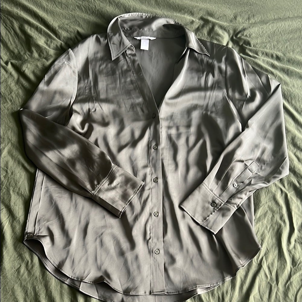 H&M Green Satin Blouse